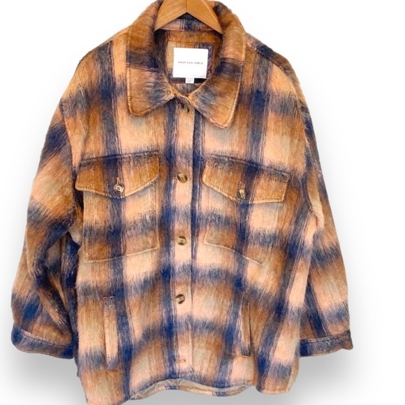 AE American Eagle Outfitters Brushed Plaid Oversized Shacket | Size XXL 2X Plus - Picture 11 of 13